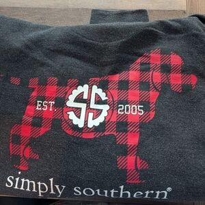 Simply Southern Fur Love  Charcoal Hoodie with Red Plaid Dog